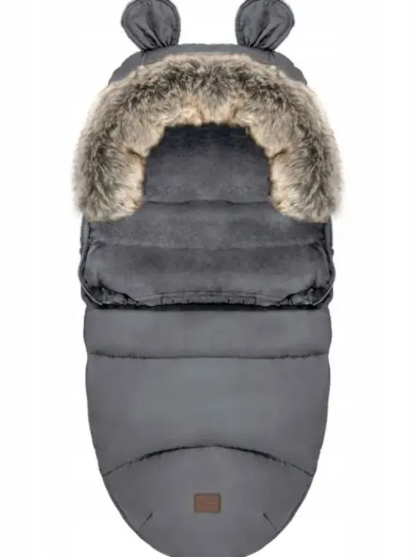 Lämpöpussi rattaisiin nallenkorvilla ja karvalla, dark gray