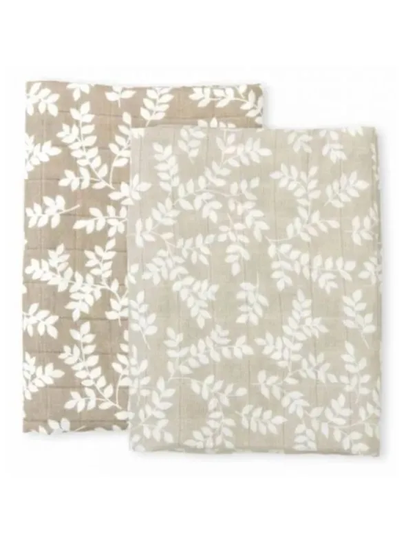 Luomupuuvillainen harso 60x60 2-pack, Leaves-taupe
